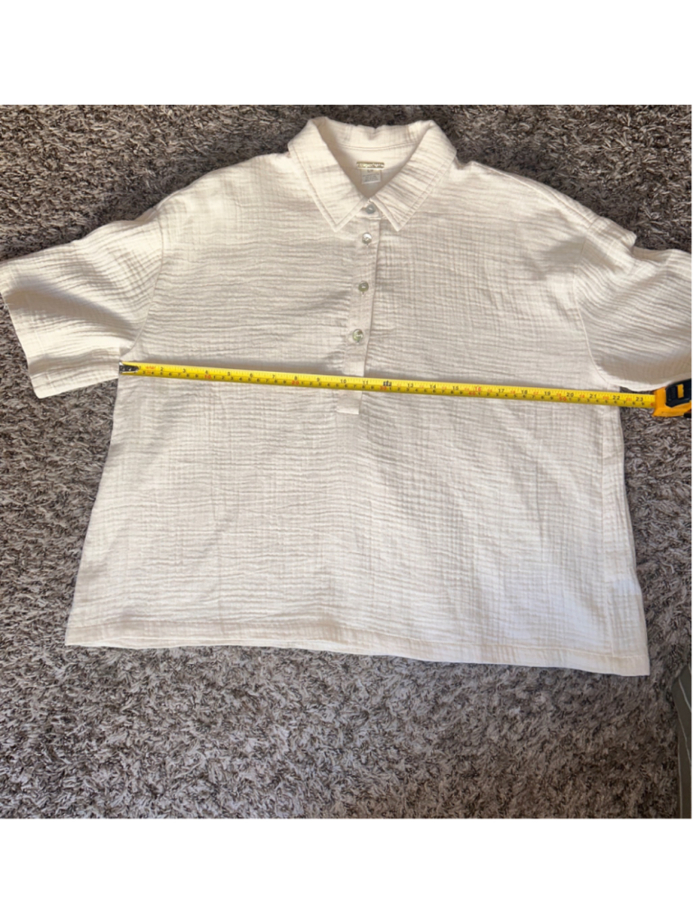 Women's Magaschoni Organic Cotton Button Down Short Sleeve Shirt, Size S, Beige - Picture 4 of 5